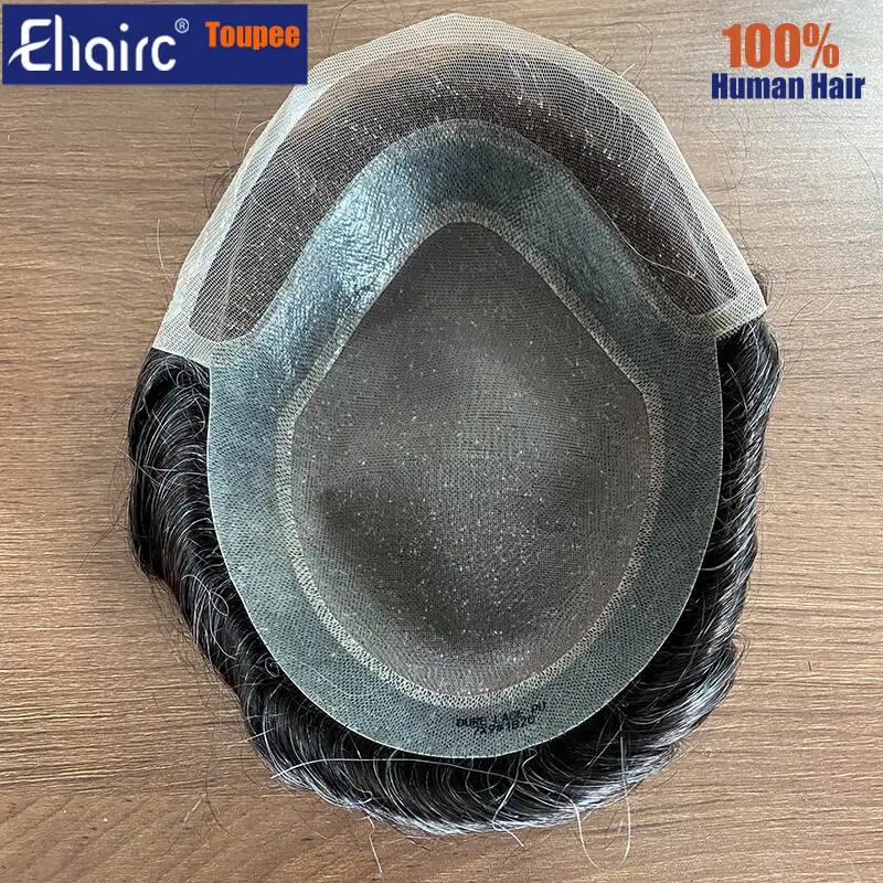 Swiss Lace Front and Mono Top Durable Male Hair Prosthesis 100% Human Hair Systems Toupee Men Wig Wig For Men Free Shipping