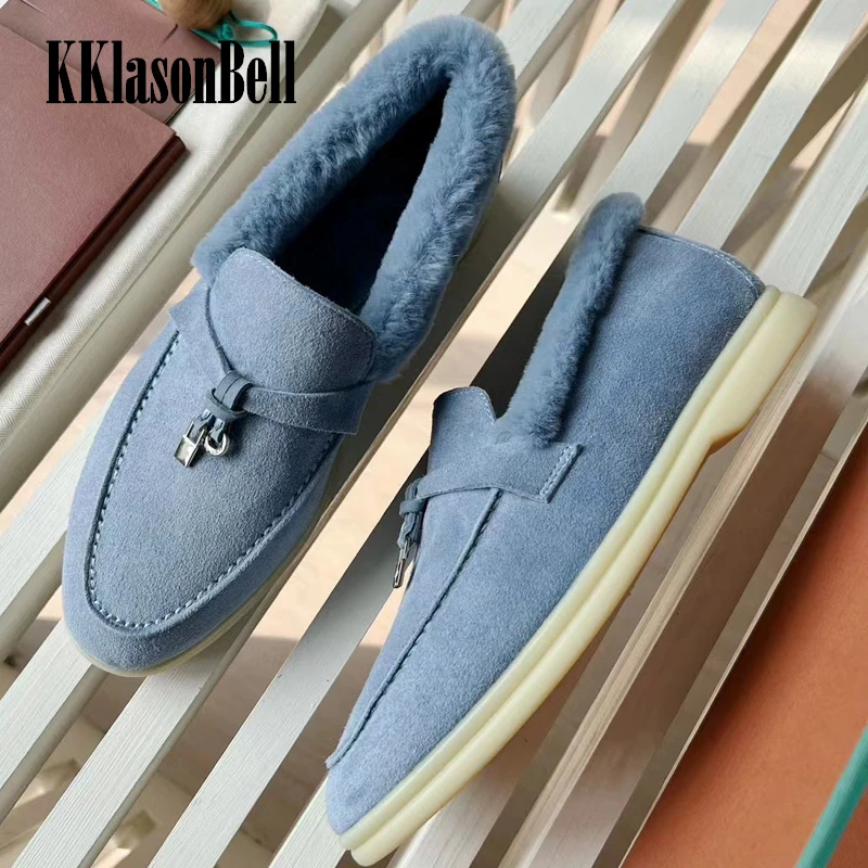 11.14 KKlasonBell Outdoor Street Keep Warm Casual Shoes Women Wool Cow Suede High-Top Loafers