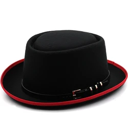 Women Men Pork Pie Hat Dad Wool Flat Fedora Hat For Lady Gentleman Gambler Boater Trilby Hat Hat Size 58CM