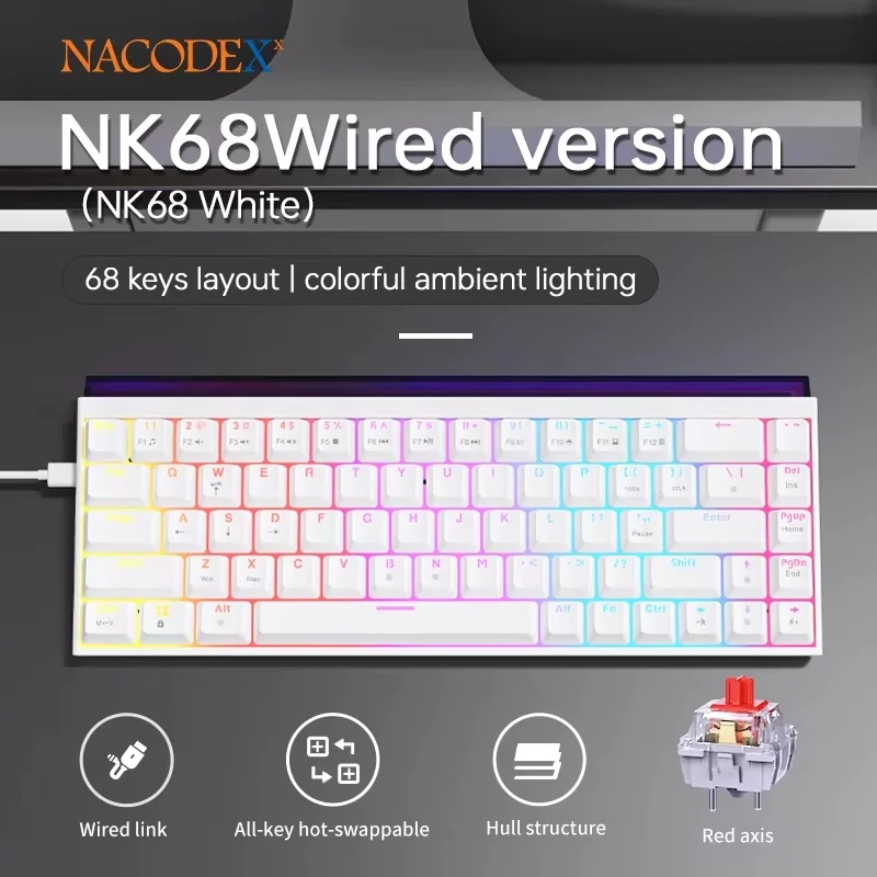 K&Y❤︎ Ajazz Nacodex Nk68 Mechanical Keyboard 68 Keys Small Size Keyboard