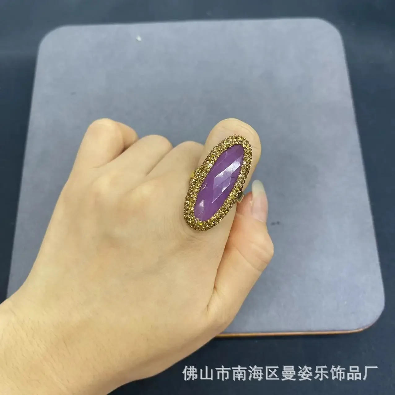 New Malay jade 18K real gold color retention electroplating open ring French personality fashion vantage fashion jewelry