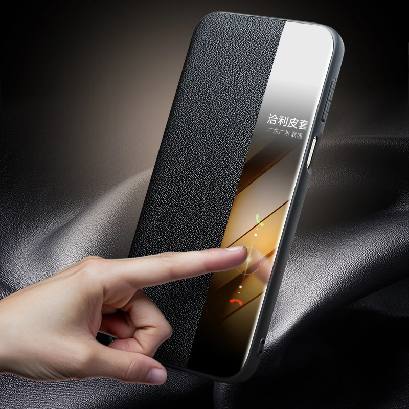 

Qialino Genuine Leather Flip Phone Bag Case For HUAWEI Pura80 Ultra Pro Natural Cowhide Cover Intelligent Window Smart Sleep