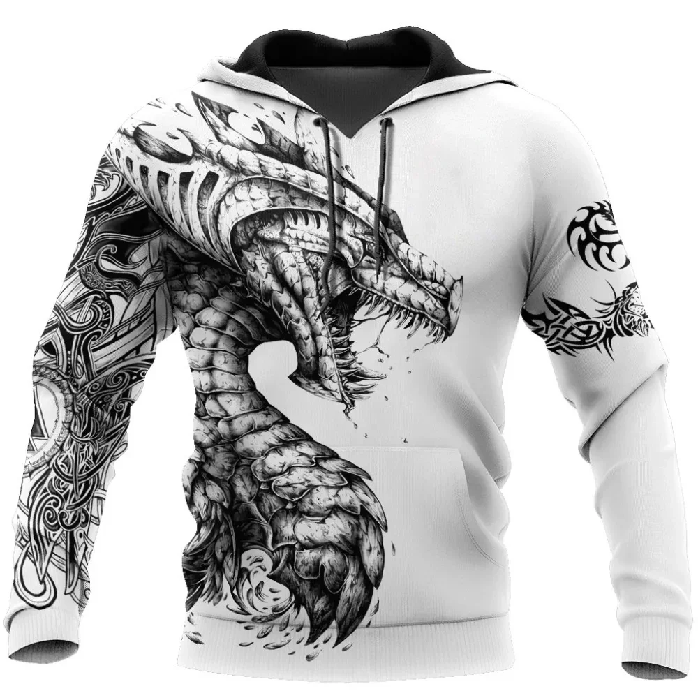 2023 Fashion Nw Retro Men Hoodies Wolf And Dragon Tattoo 3D All Over Printed Mens Sweatshirt Unisex Vintage Long Sleeves