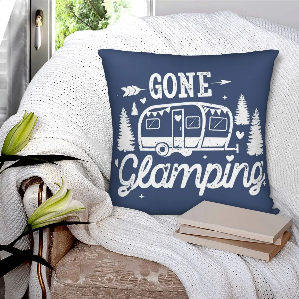 Gone Glamping Square Pillowcase Polyester Pillow Cover Velvet Cushion Zip Decorative Comfort Throw Pillow For Home Sofa