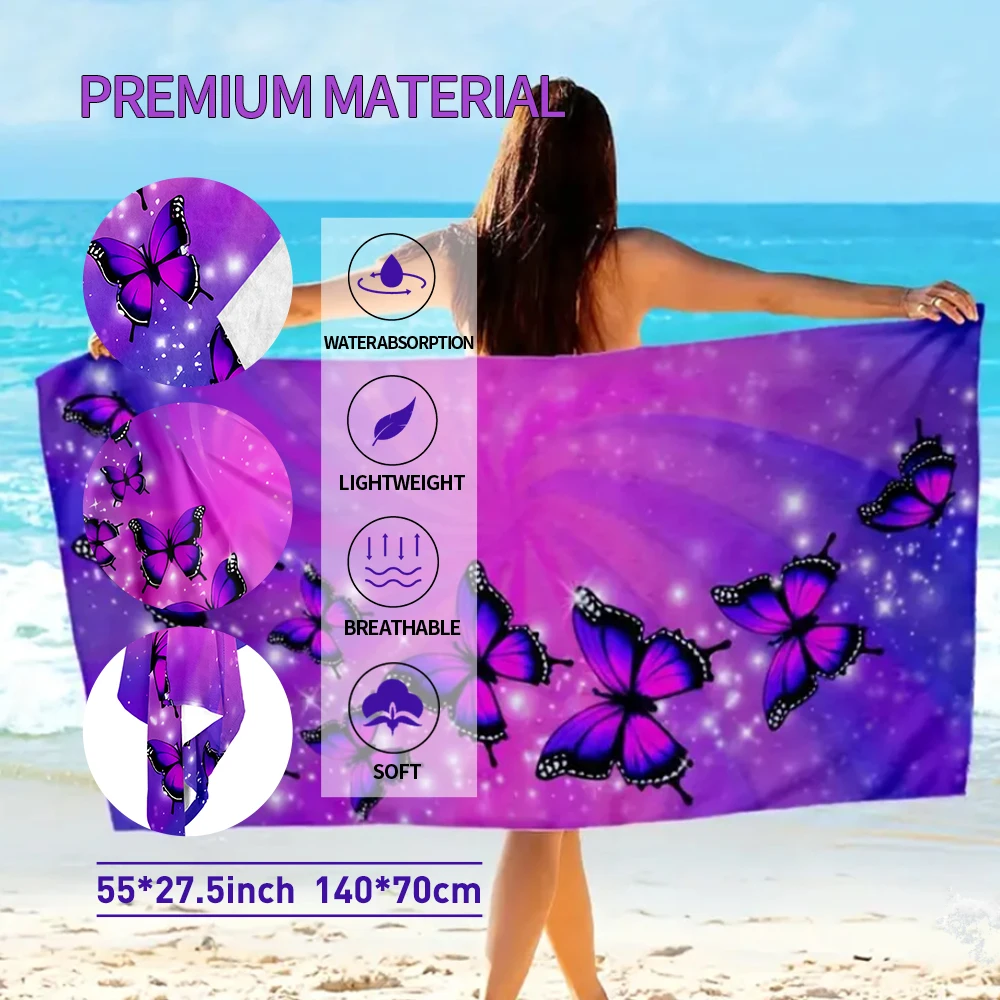 Serviette de plage microfibre papillon violet anti-sable séchage_voghion.com