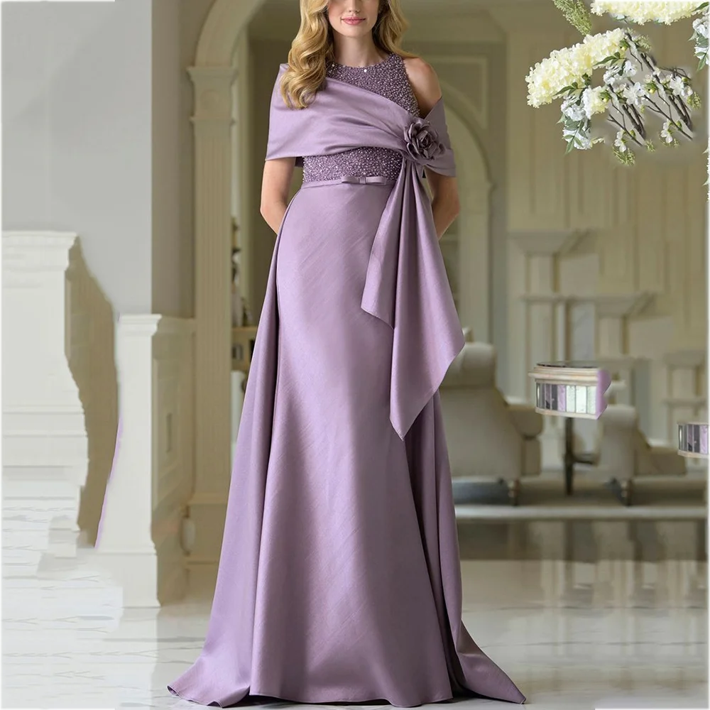 

Chic Purple Prom Dress Sparkle Beaded Vintage O-Neck Sleeveless Mermaid Gown Floor Length Banquet Gala Evening Gown for Women
