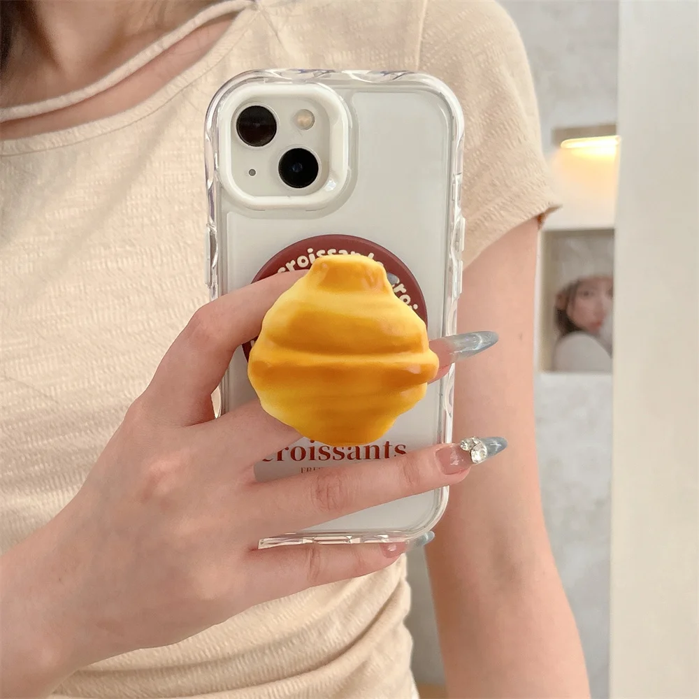 

Fashion Half Clear Color Croissant Magnetic Holder Phone Case for iPhone 15 14 15 Pro 16 16Pro Max 16 Cover Cute Silicone Funda