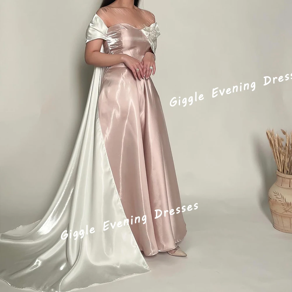 Giggle Satin Off-The-Shoulder Beading Appliques Elegance Prom Gown Saudi Arab Floor-Length Evening Party Dresses for Women 2024