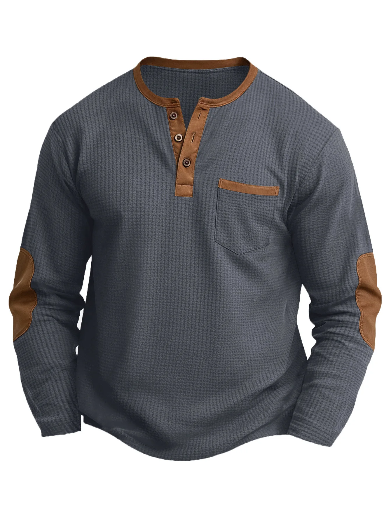New Men's waffle V-neck T-shirt Spring /Autumn Fashion Splicing Large Size Long Sleeve Hoodie Outdoor Men's Jogging Sweatshirt