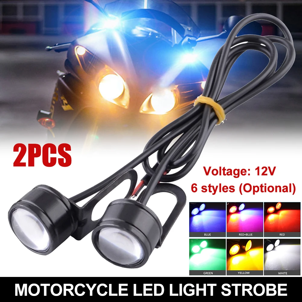 

2Pcs 12V LED Motorcycle Driving Lights Super Bright Eagle Eye Fog Lamp Warning Brake Strobe Flash Signal Hawkeye Light