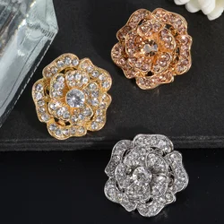 3Pcs/Pack  Camellia Metal Buttons For Shirts Sweater Coat Buckle Rhinestone Flower Decorative Clothing Sewing Button﻿ DIY