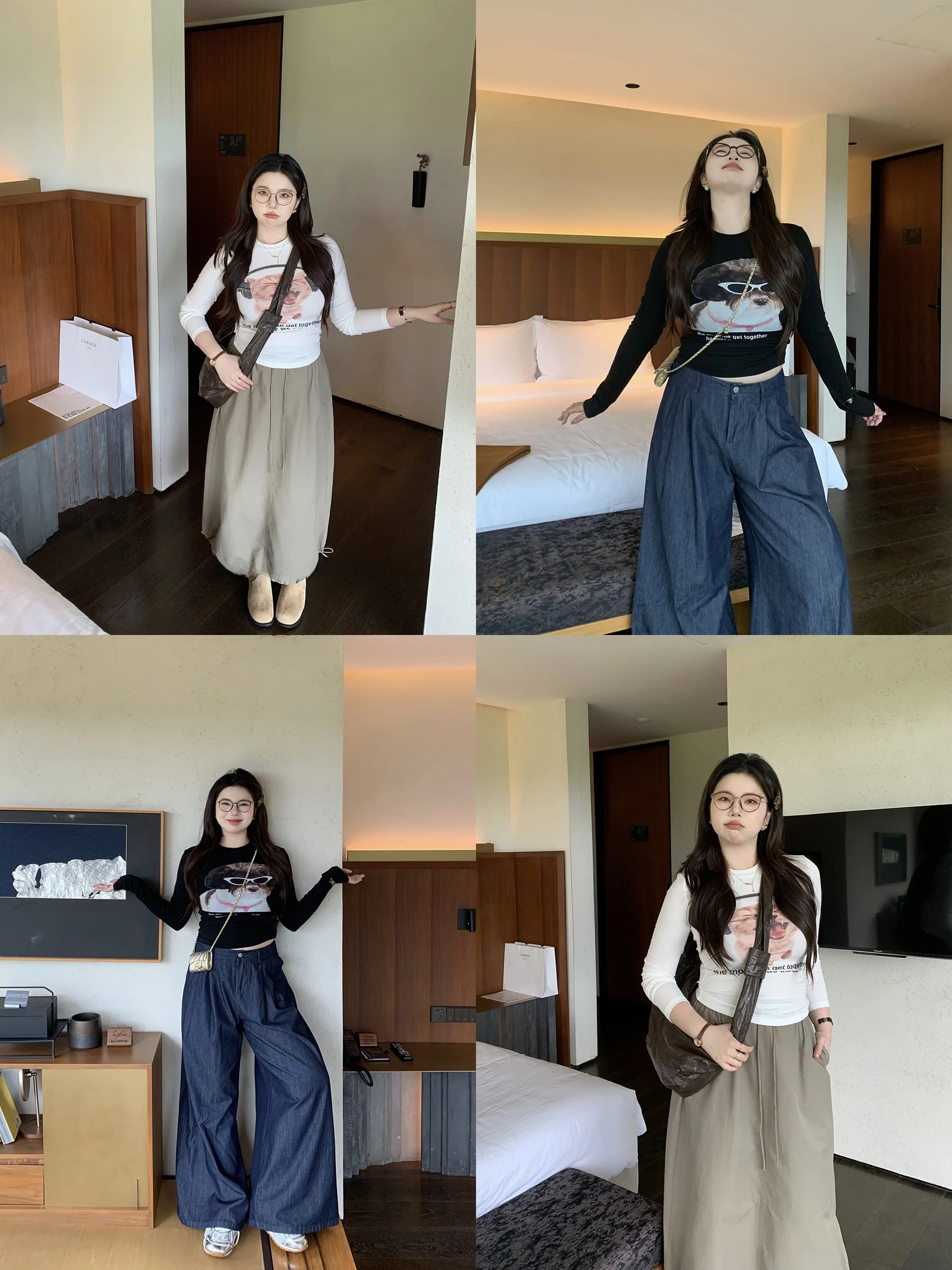 

M5T6 Fun Pet Rally American Retro Print Long Sve T-irt Elastic plus Size Top Women's Faion Slim Fit Cotton Lycra Blend