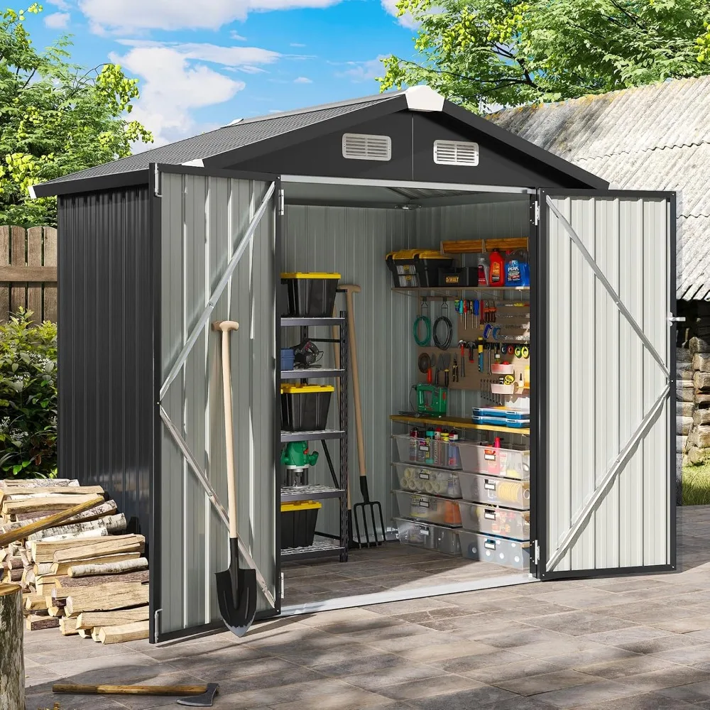 Shed 6.4x4 FT Outdoor Storage Shed Metal Garden Shed with Lockable Doors Tool Sheds Bike Sheds for Backyard, Patio, Poolside