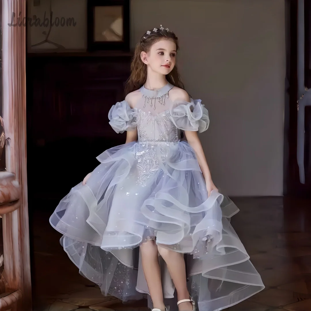 

Asymmetrical Girls' Formal Dress Flower Girl Gown with Train Colorful Flower Girl Attire Party Dress Elegant Formal Wear