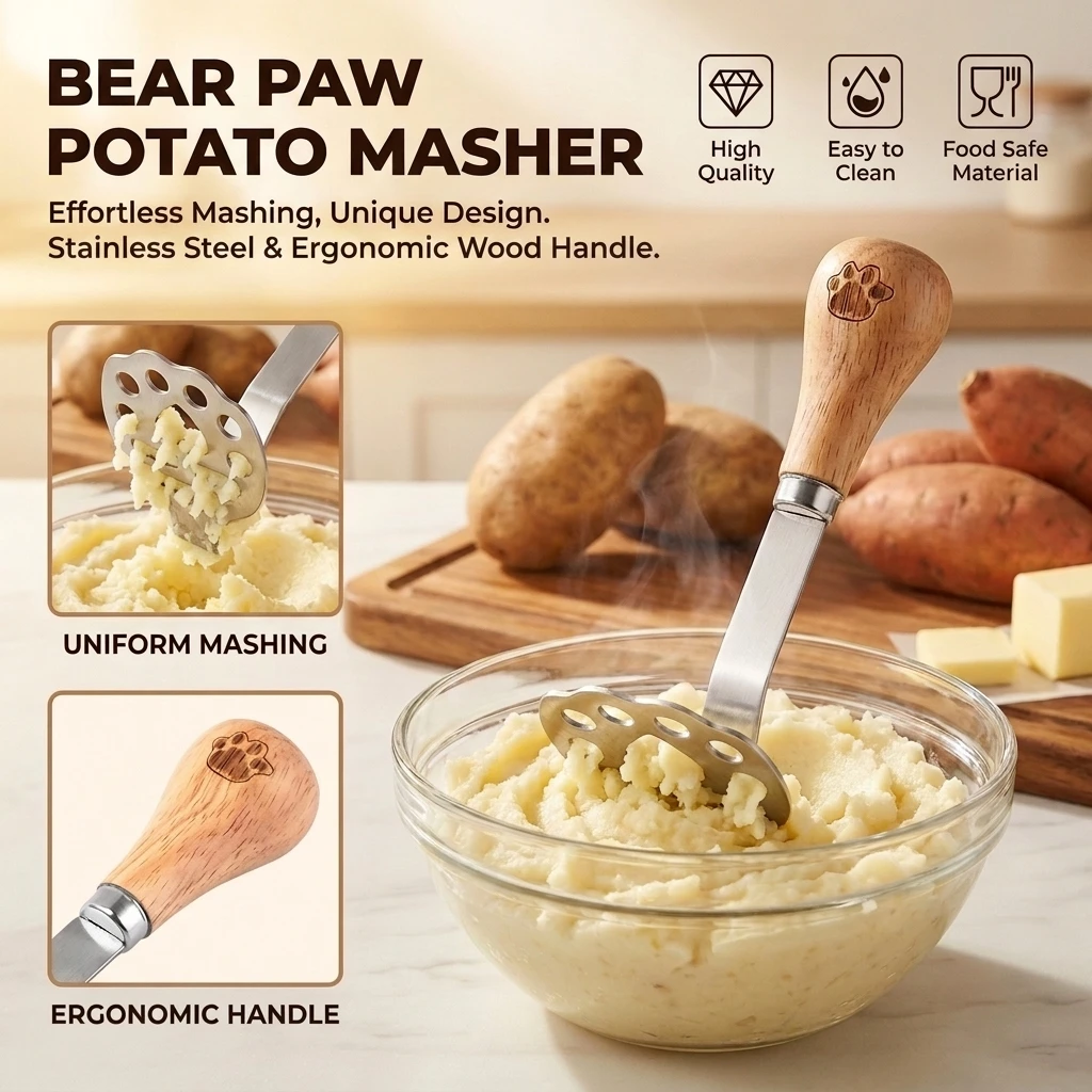 Stainless Steel Potato Masher Manual Fruit Vegetable Pressure Mud Machine Kitchen Children Food Crusher Complementary Gadget
