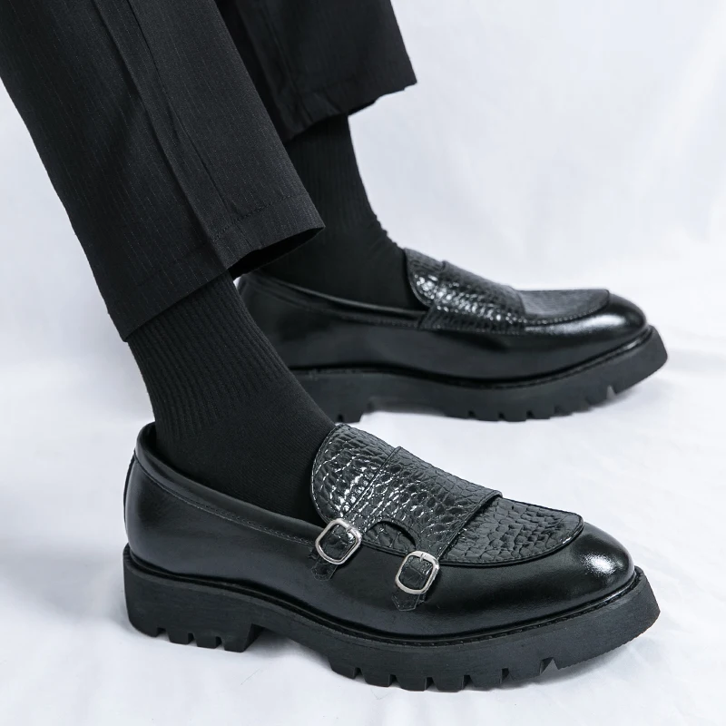 Hight Quality British Style Business Casual Leather Height Increasing Shoes For Men\'s Loafers Black Hombre Daily Dress Pointed