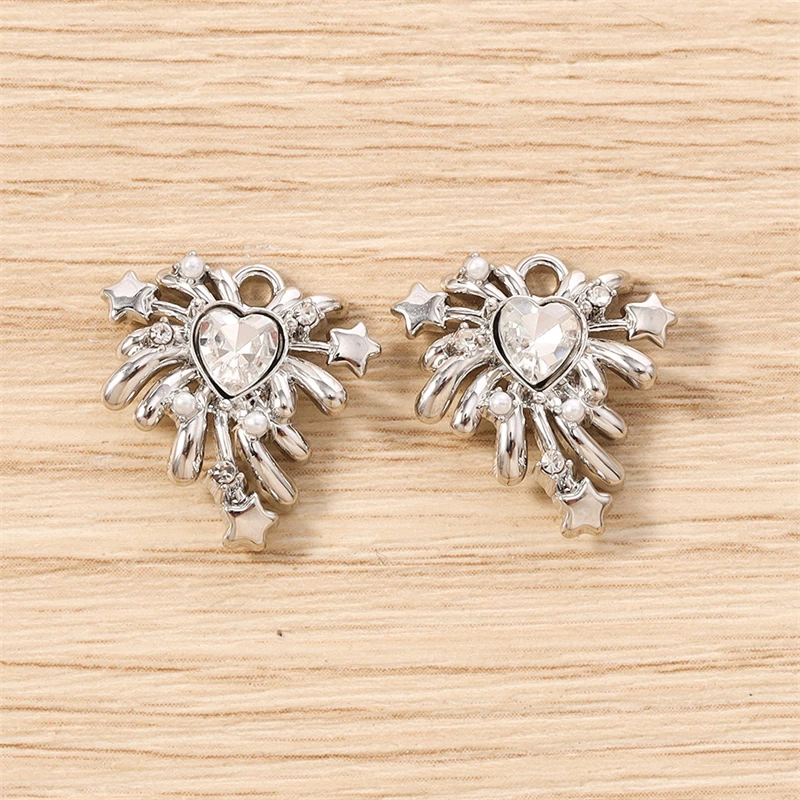5 Stück 17x17mm Niedliche Kristall-Metall-Herz-Feuerwerk-Anhänger für Schmuckherstellung, Ohrringe, Halsketten, Armbänder, DIY-Bastelbedarf – Detail 14