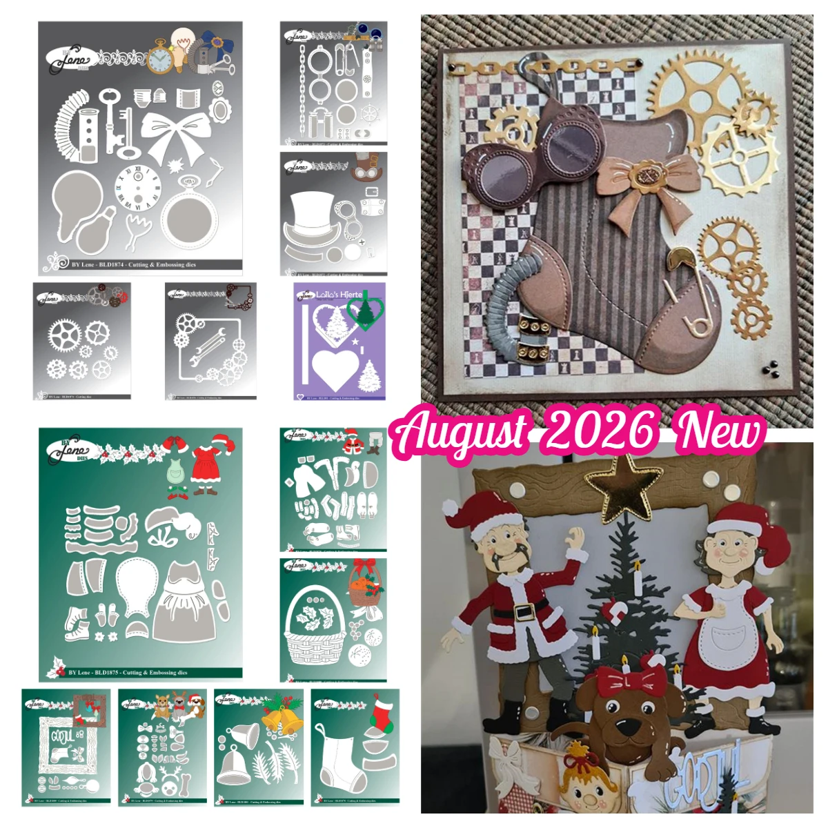 August 2026 by Lene Cutting Dies Set Christmas Doggies Stocking Steampunk Gear Heart Sock for Scrapbook Card Making DIY Craft