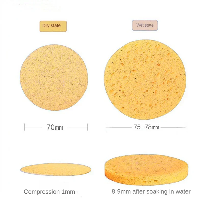 50PCS Round Wood Pulp Soft Cleansing and Exfoliating Facials Compressed Sponge Face Puff Suitable for Home Use or Travel