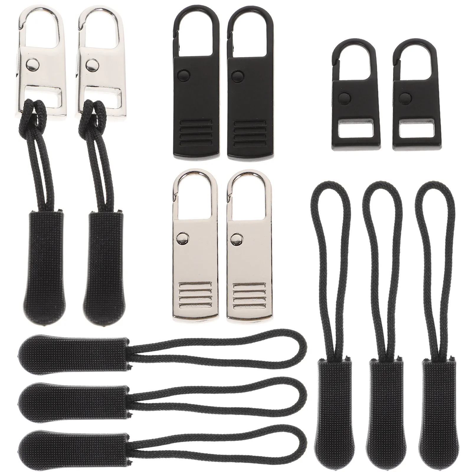 16Pcs Zipper Pull Kit Replacement Alloy Puller Slider Detachable Extender for Bags Clothing Luggage Repair Tool DIY Zipper Heads