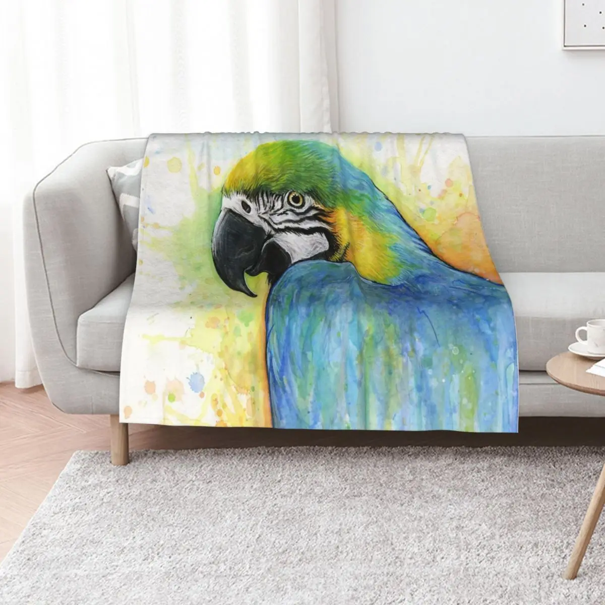 

Macaw Watercolor Throw Blanket Soft Big Plush Cute Plaid blankets ands Blankets