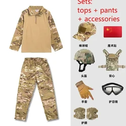 2021 Kids Boys US Army Tactical Military Uniform Airsoft Camouflage Combat-proven Shirts Pants Rapid Assault Long Sleeve Battle