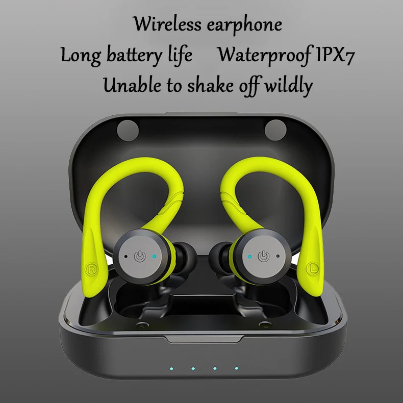 Wireless Buletooth 5.2 Earphone Waterprof IPX7 Prevent Falling Bilateral Stereo Sound Headset Long Battery Life Suitable Sport