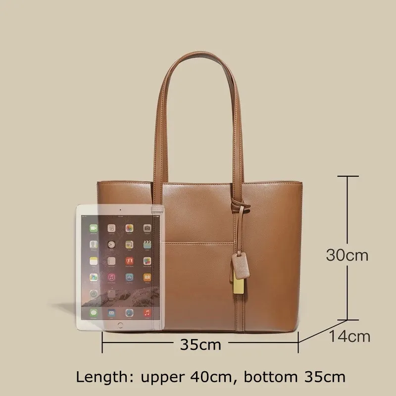 Classic Lady Split Leather Shoulder Bag Large Capacity Fashion Women Handbags Solid Color Tote Bags For Female With Sheetmetal