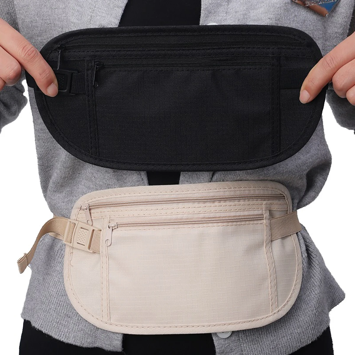 Running Waist Bag Double Layer Concealed Fanny Pack Slim Anti Theft Travel Money Belt Waterproof Belt Bag for Sports Men Women
