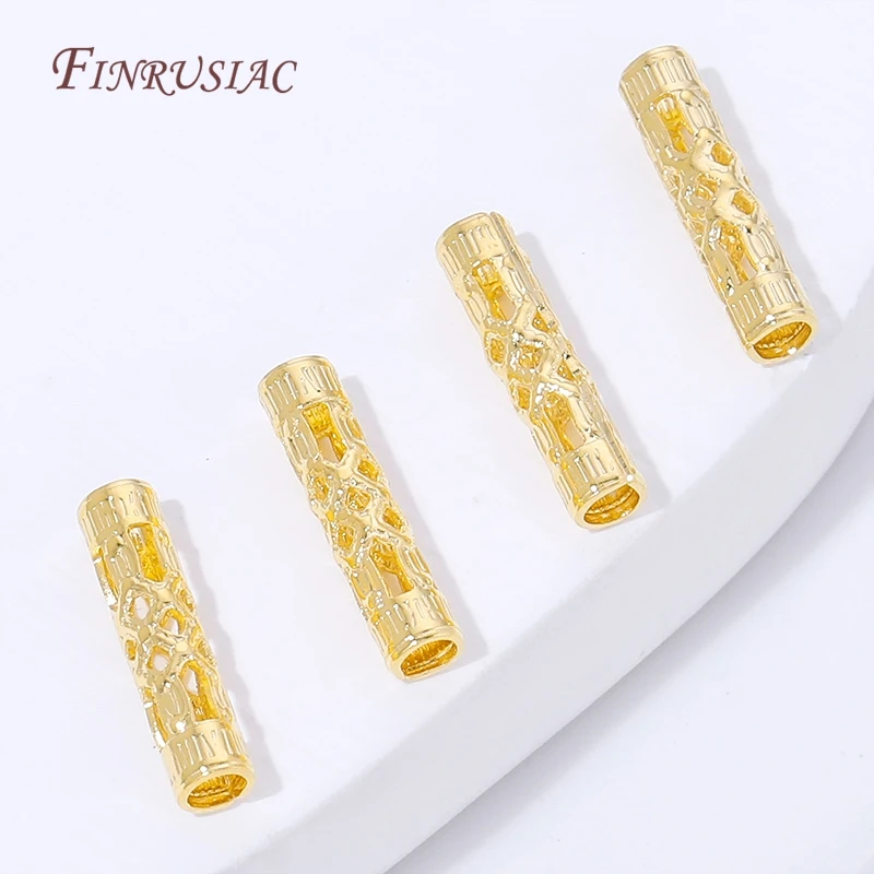 18K Gold Plated Long Tube Spacer Beads Vintage Filigree Cylinder Beads For Jewelry Making Bracelet Necklace Accessories view 2