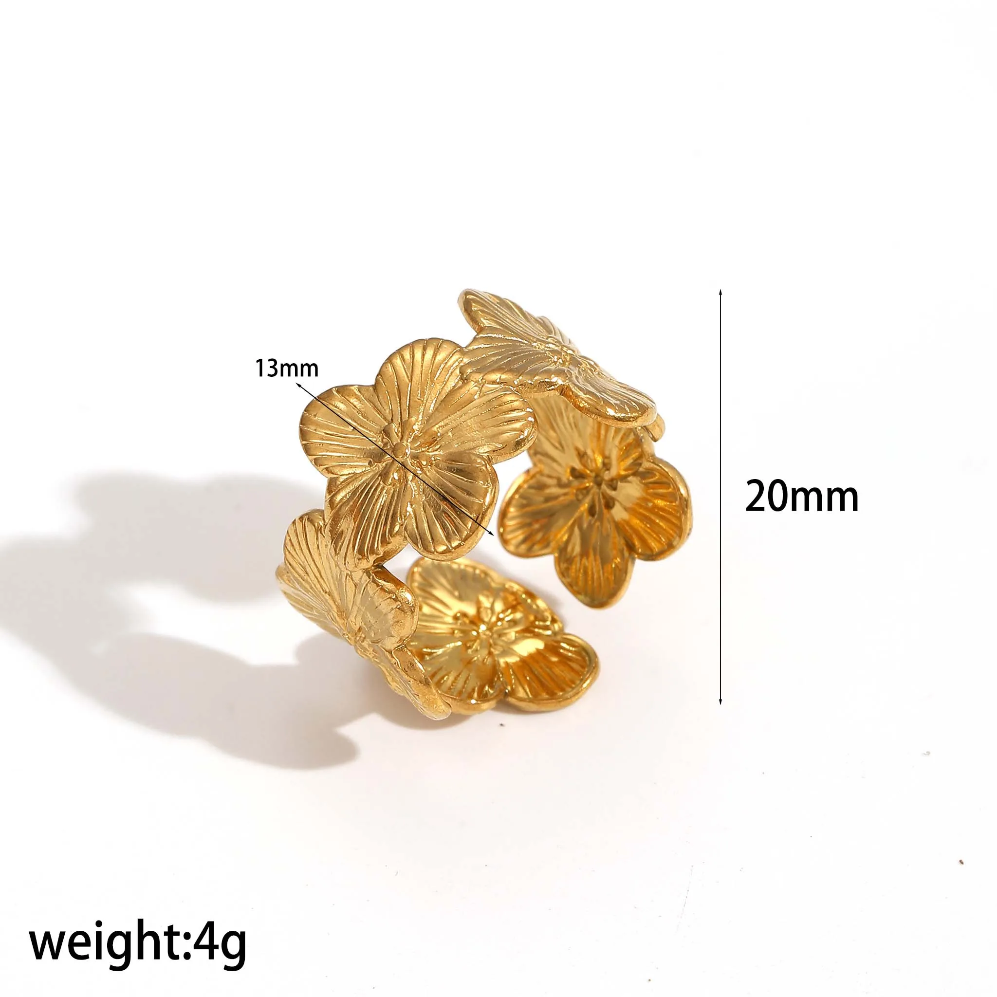 316L Edelstahl-Blumenringe 18K vergoldet Wasserdichter offener Ring Eleganter Schmuck für Damen Geschenk – Detail 6