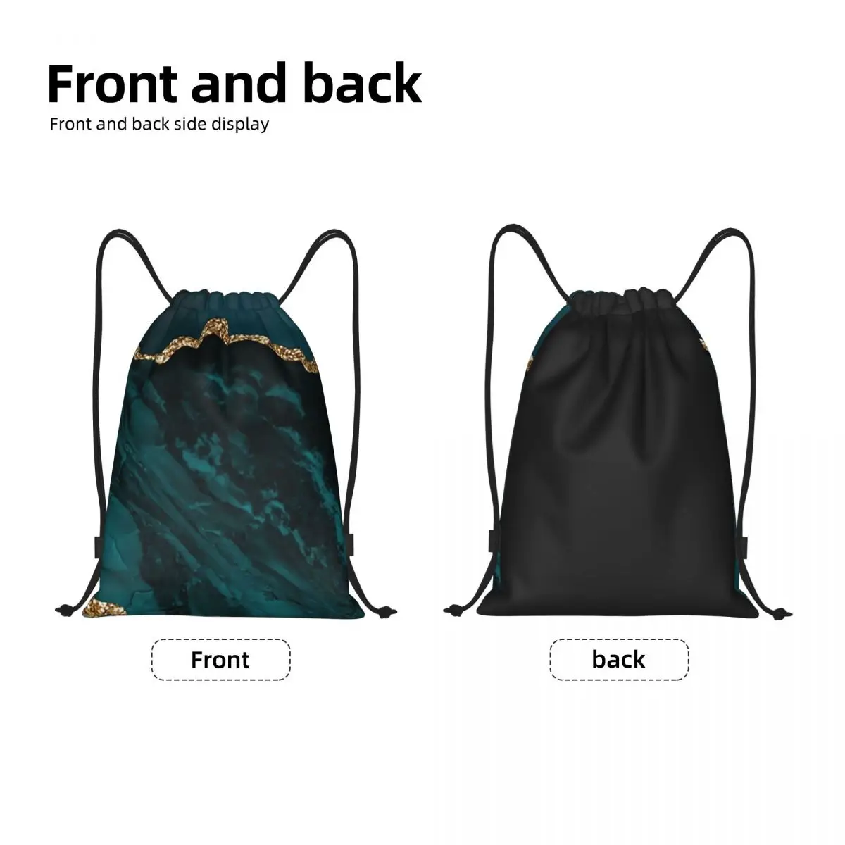 Teal And Gold Agate Texture Drawstring Backpack Women Men Gym Sport Sackpack Portable Geometric Patterns Shopping Bag Sack