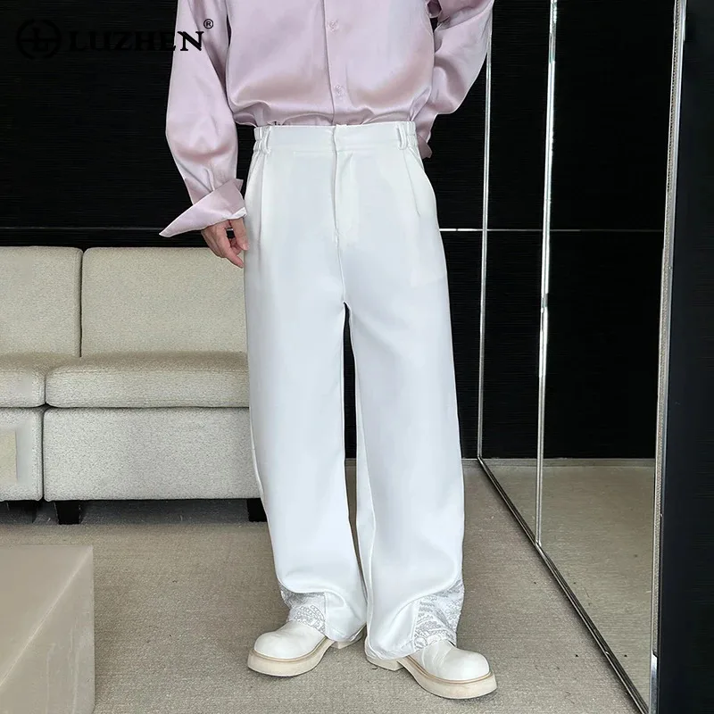 

LUZHEN 2026 Новые Оригинальные Мужские Брюки с Вышивкой и Пэчворком, Широкие Штанины, Модные, Элегантные, Прямые, Повседневные Брюки JY6226