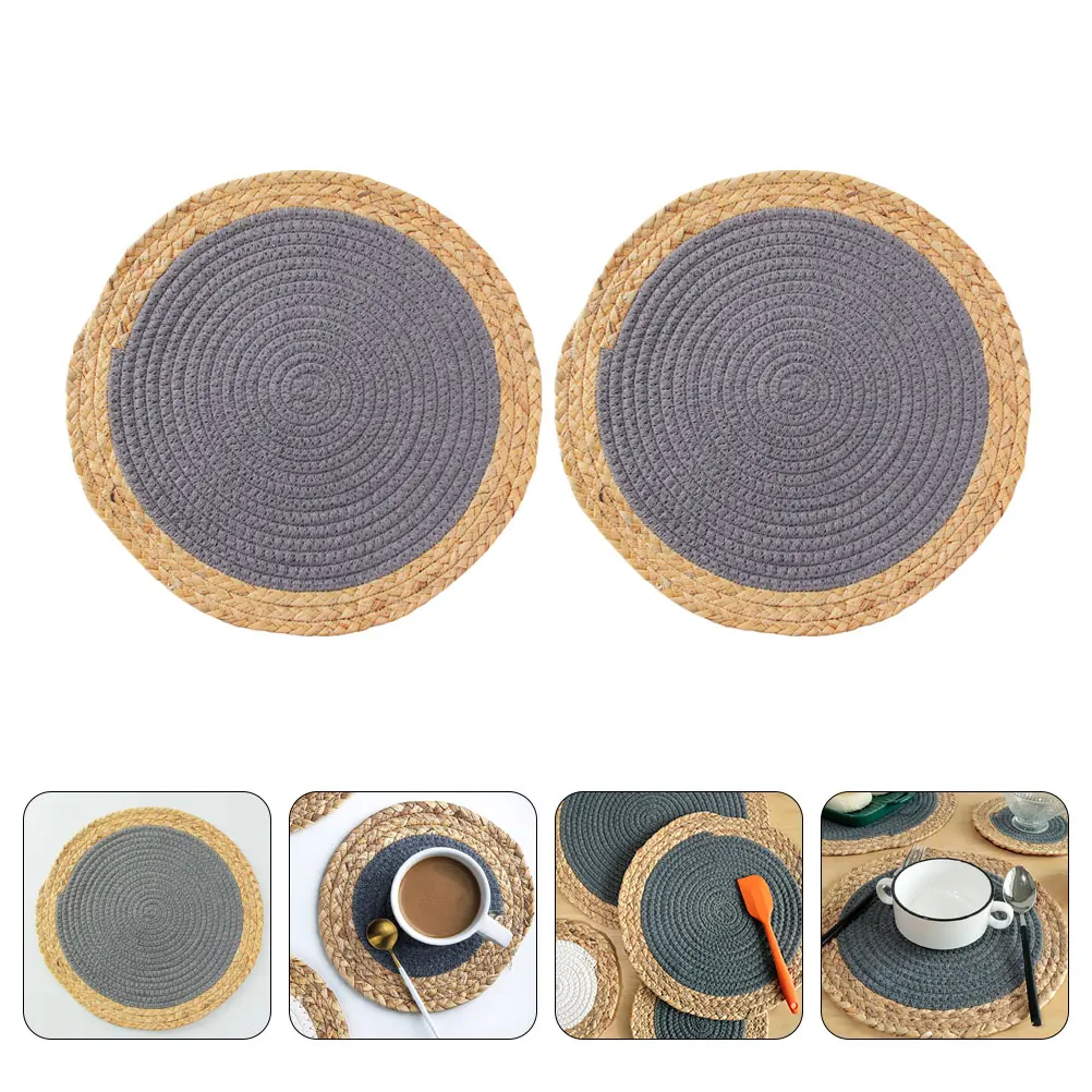 

2pcs Round Natural Woven Placemats Heat Resistant Table Mats Insulated Anti-Scald Coasters For Kitchen Dining Decorative Desk