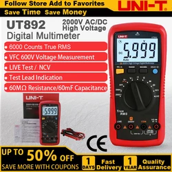 UNI-T UT892 Digital Multimeter 2000V AC DC Voltmeter True RMS Capacitor Tester Frequency Meter NCV LIVE Test