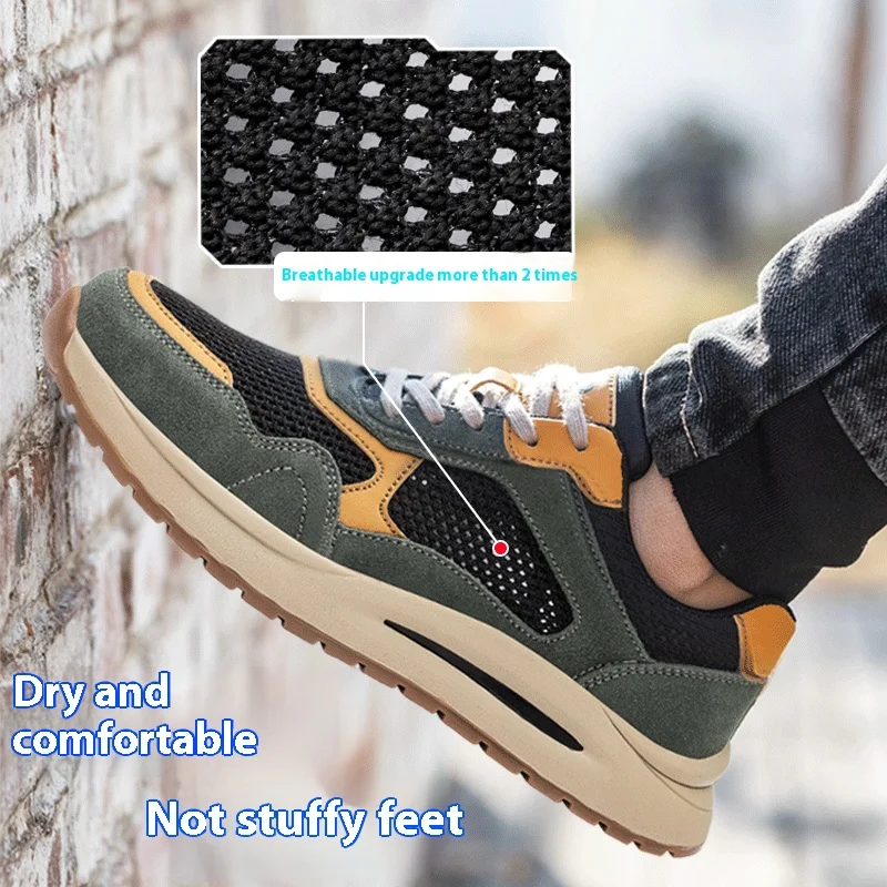 남성용 여름철 안전화, 스틸토캡, 충격방지, 펑크방지, 통기성 좋은 경량 작업화