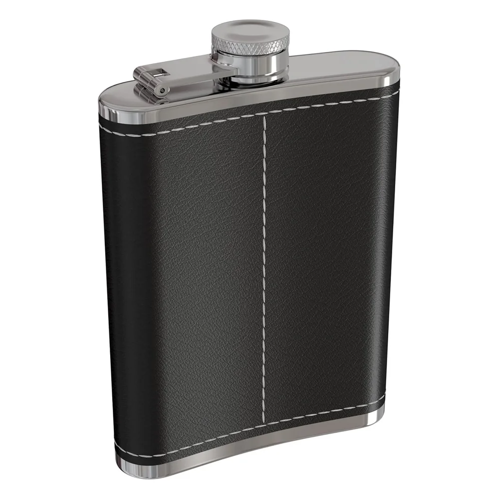 18 oz Black Leather Wrap Whisky Flagon Stainless Steel Hip Flask Alcohol Wine Pot Large Capacity Bottle Vodka Liquor 500ML