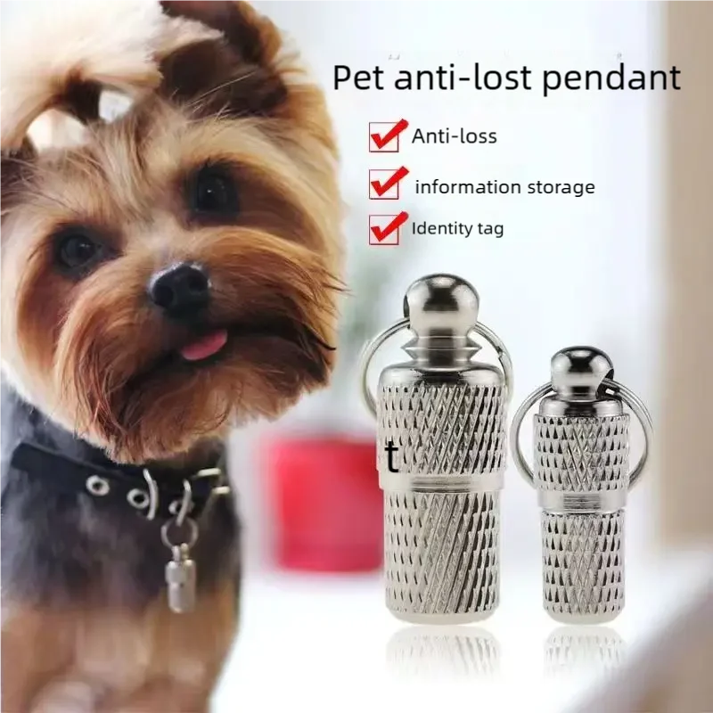 Anti-Lost Pet Dog Cat ID Tag Metal Storage Tube Collar Accessory Pet Name Address ID Pendant for Pets Safety Identification