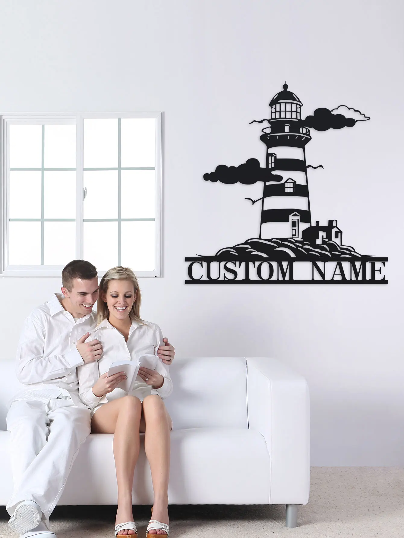 개인 맞춤형 금속 등대 벽 장식, 이름 명판 포함, 현대적인 스타일의 실내 및 실외용 벽 예술 장식