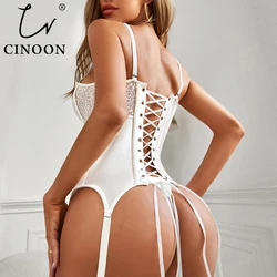 CINOON Sexy Corset Lingerie Bustier Women Strappy Bodysuit Lace Push Up Bra Shaper Gather Slimming Breathable Fabric Underwear