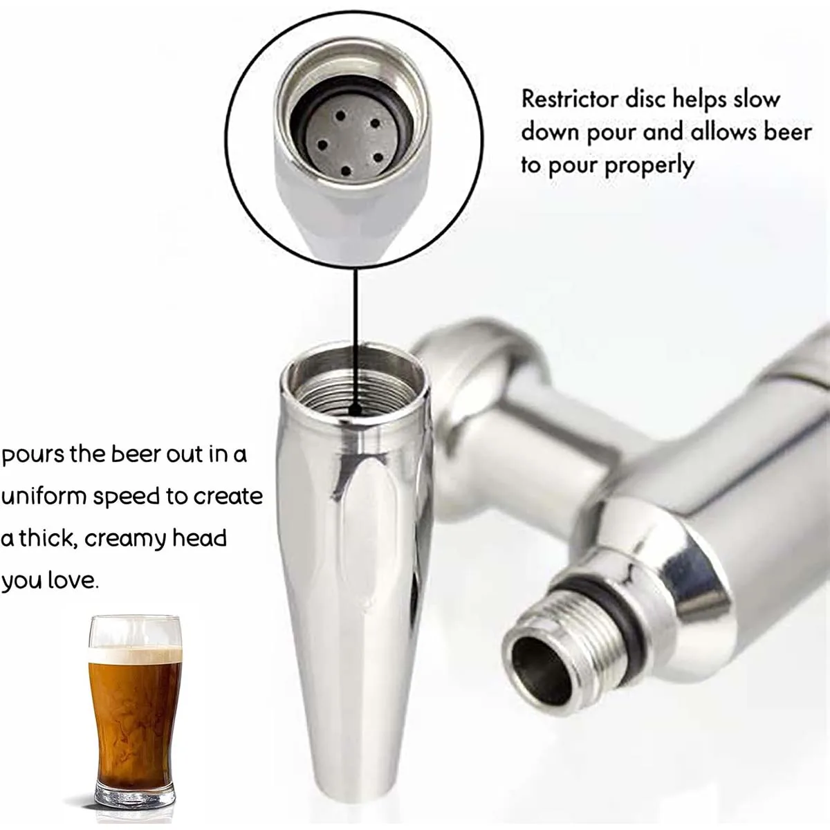 Nitro Tap Stout Faucet All Stainless Steel Nitrogen Draft Beer Tower Cold Brew Nitro Keg Draught Keg Tap 5/8\
