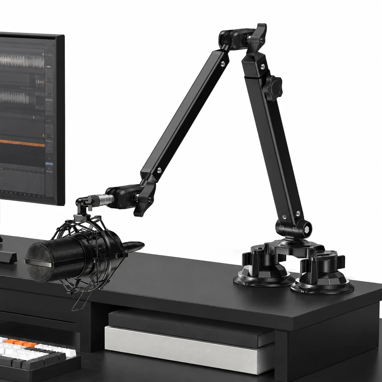Adjustable Microphone Stand with Suction Cup Base, Desk Mount Boom Arm for K688 Ampligame AM8-BM