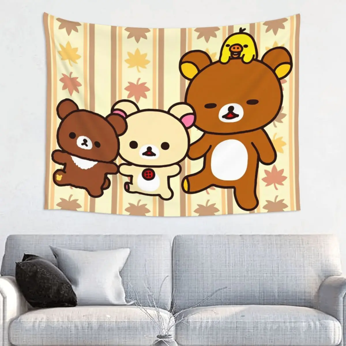 Kawaii Rilakkum Tapestry Wall Hanging Hippie Polyester Wall Tapestry Cartoon Boho Wall Blanket for Living Room Bedroom Yoga Mat