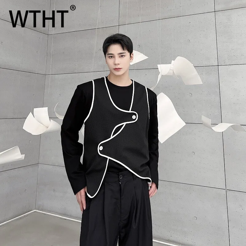 

WTHT модный мужской полосатый контрастный цвет повседневный жилет модный осенний жилет без рукавов в американском стиле 2025 мужской 2A1851