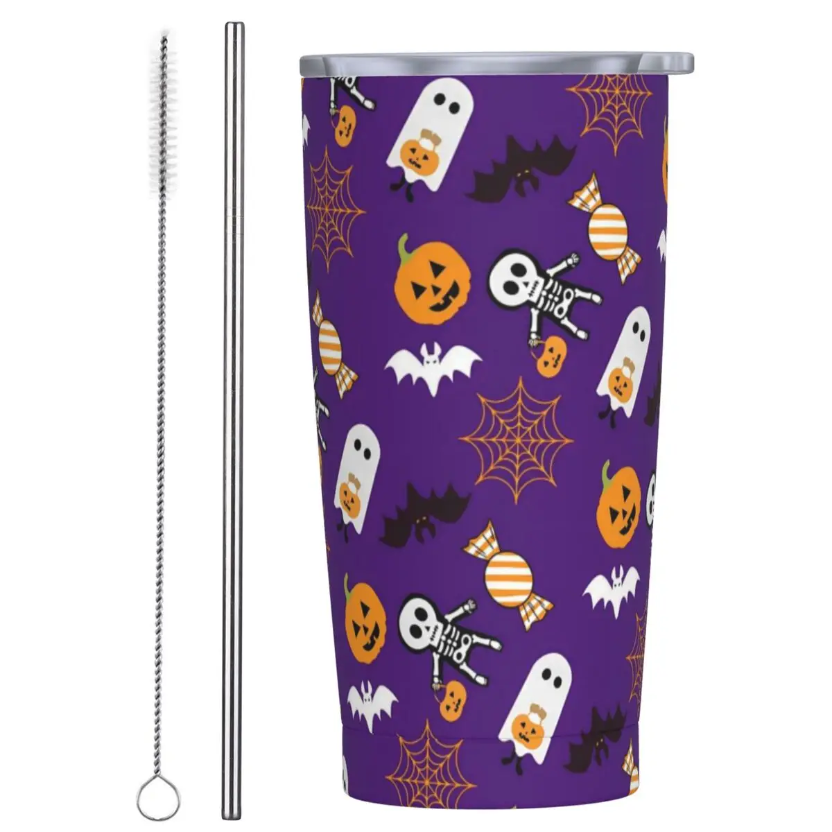 Vaso espeluznante de Halloween, lindo fantasma, calabaza, bebida fría, botella de agua, taza de café de acero inoxidable aislada, tazas de viaje personalizadas para coche