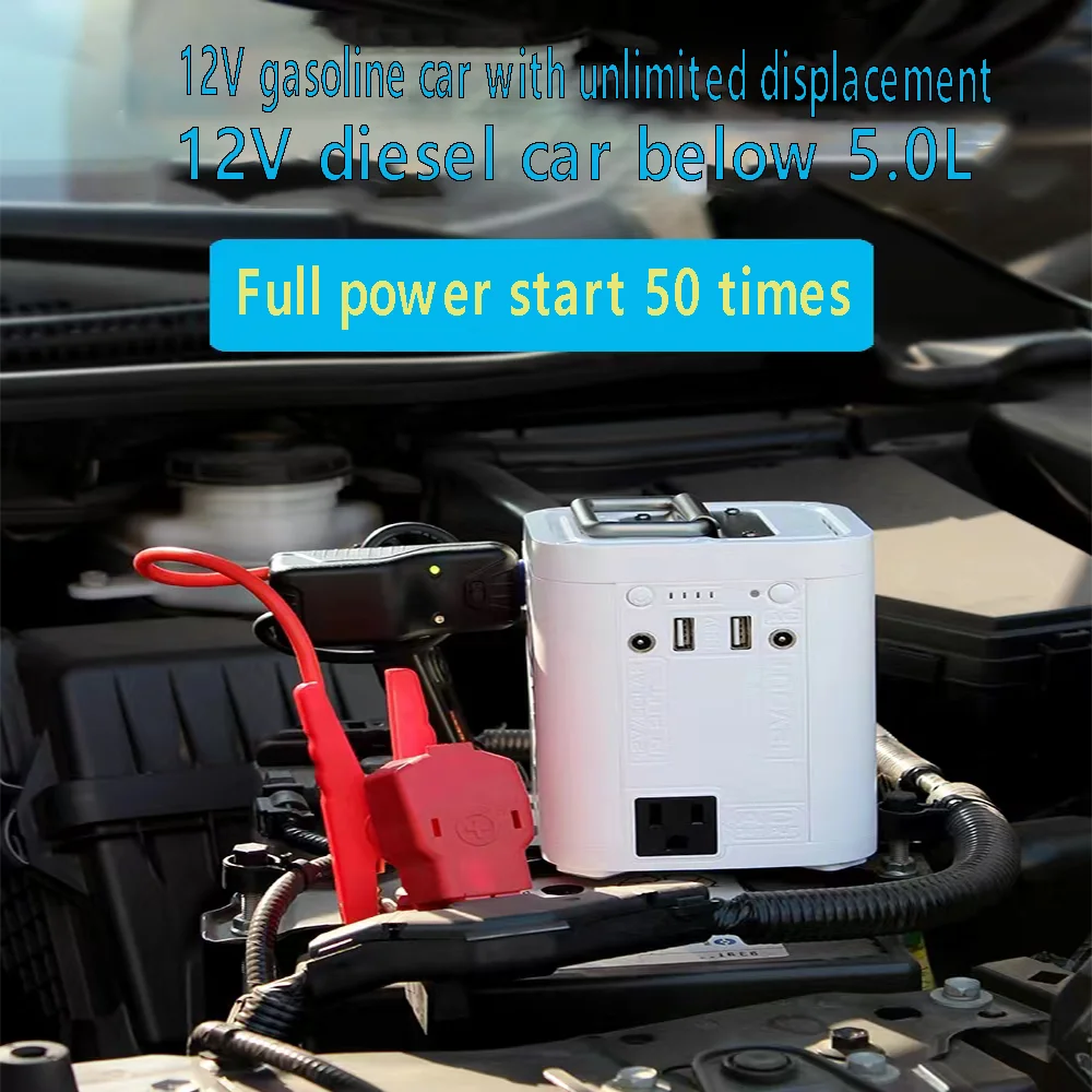 Power Bank 110V/220V Output Portable Power Station Multifunctional 12V Jump Starter With Dual USB Ports And Dual LED Flashlights