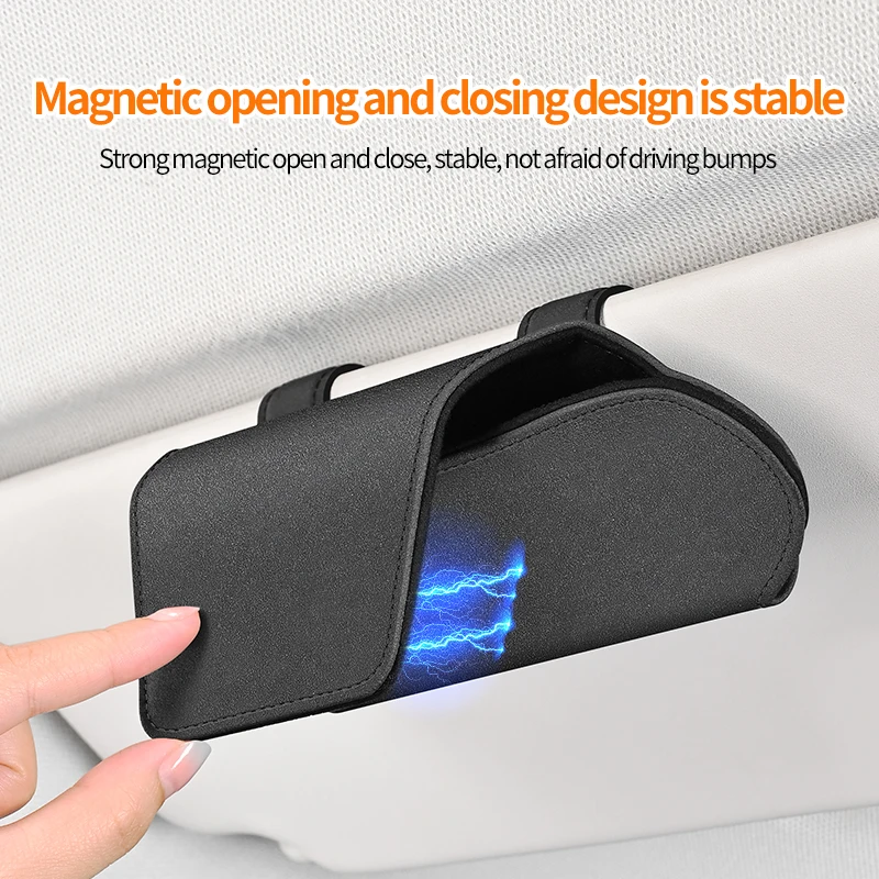 Magnetisches Brillenetui für das Auto, universelle, multifunktionale Aufbewahrungsbox für die Sonnenblende, Brillenetui aus Wildleder für das Auto, Brillenhalter für die Sonnenblende. – Detail 9
