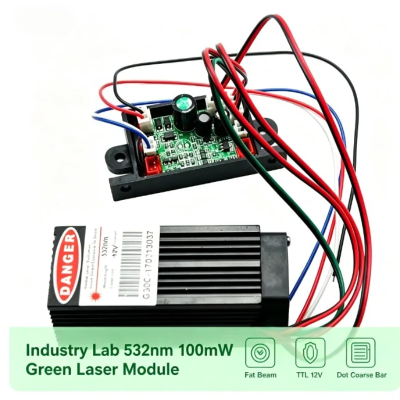 Industry Lab Practical Fat Beam 532nm 100mw Green Laser Diode Module Dot Coarse Bar Decoration Lights with TTL 12V