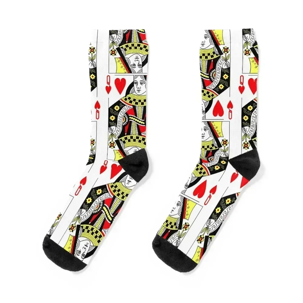 

Queen of Hearts Classic Card Deck Casino Poker Q Hearts Socks Toe sports bright garter new year Crossfit Socks Men's Women's