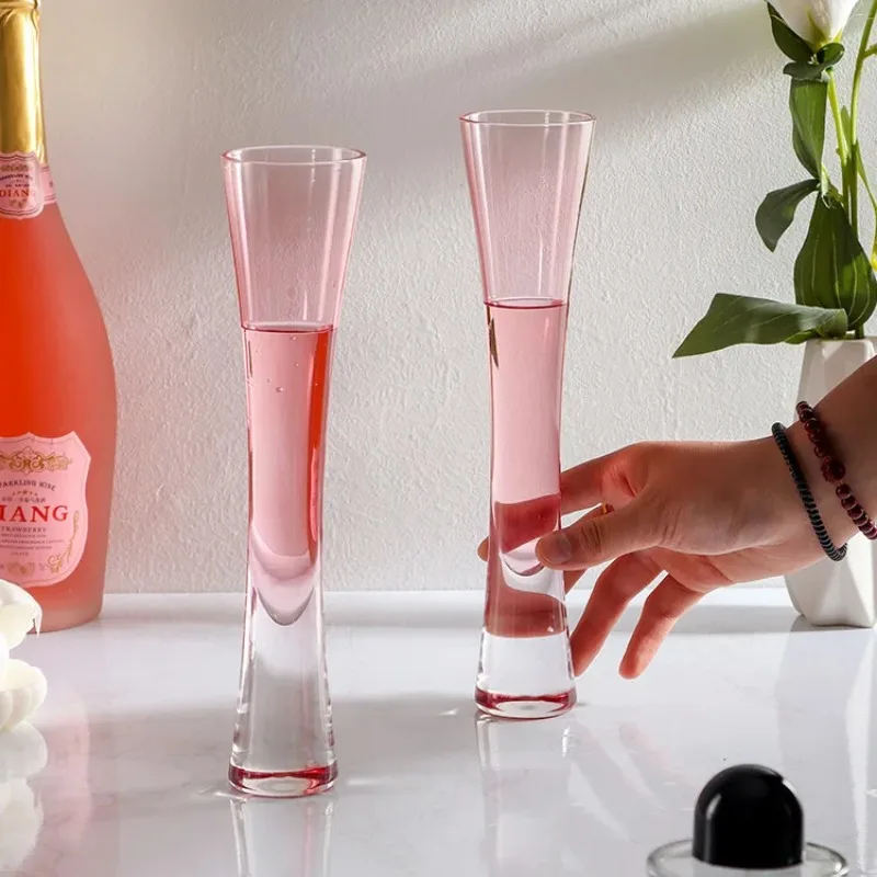 Pink Champagne Flute Set 2 Crystal Glass Wine Cups European Design Gift Box